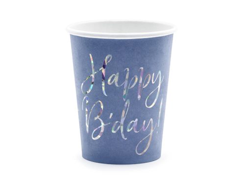 Cups Happy B'day!, granatowy, 220ml (1 db / 6 db.)