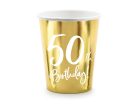 50. születésnapi papírpoharak, arany, 220 ml (1 db / 6 db)