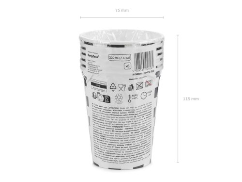 Poharak Kockás zászló, 220 ml, mix (1 pkt / 6 db.)