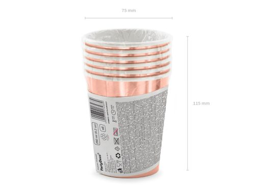 Rose gold születésnapi poharak, 260 ml, 6 darabos csomag