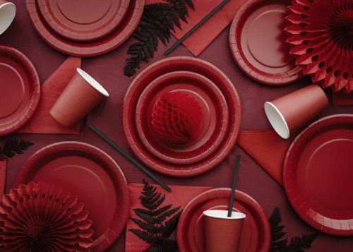 Papír poharak sötétvörös színben, 250 ml, 6 darabos csomag