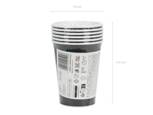 Fekete papír pohár 250 ml, 6 darabos csomag, eldobható