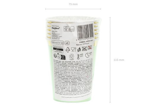 Papír poharak vegyes színekben arany szegéllyel, 220 ml, 6 db