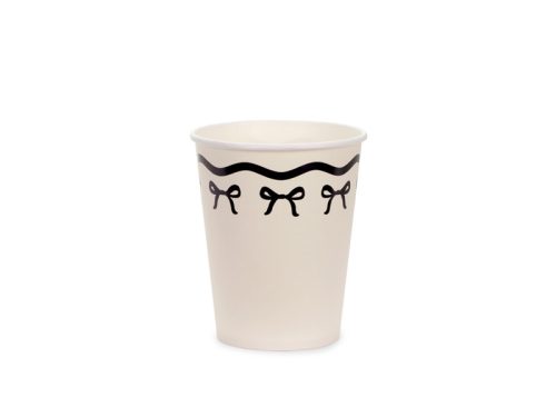 Paper cups with bows, cream-black, 220 ml (1 pkt / 6 pc.)