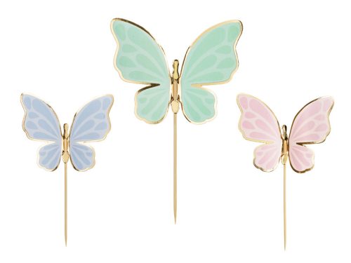 Cake toppers Butterflies, 9 x 6.5 cm, mix (1 pkt / 9 pc.)