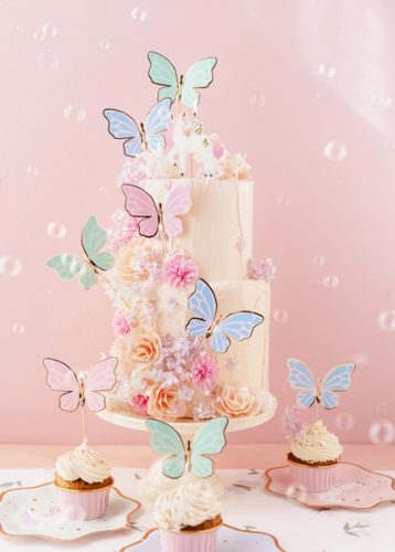 Cake toppers Butterflies, 9 x 6.5 cm, mix (1 pkt / 9 pc.)