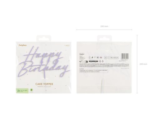 Akril tortafedő ''Happy Birthday'', lila, 16,5 cm