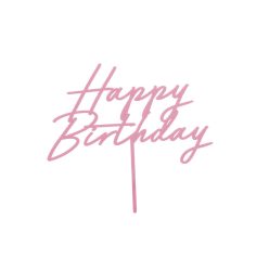   Akril tortafedő ''Happy Birthday'', világos rózsaszín, 16,5 cm