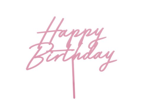 Akril tortafedő ''Happy Birthday'', világos rózsaszín, 16,5 cm