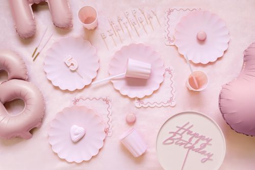 Akril tortafedő ''Happy Birthday'', világos rózsaszín, 16,5 cm