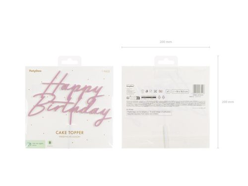 Akril tortafedő ''Happy Birthday'', világos rózsaszín, 16,5 cm