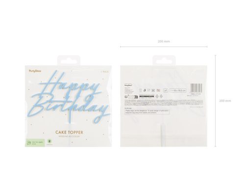 Akril tortafedő ''Happy Birthday'', páráskék, 16,5 cm