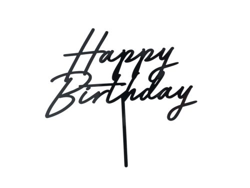 Akril tortafedő ''Happy Birthday'', fekete, 16,5 cm