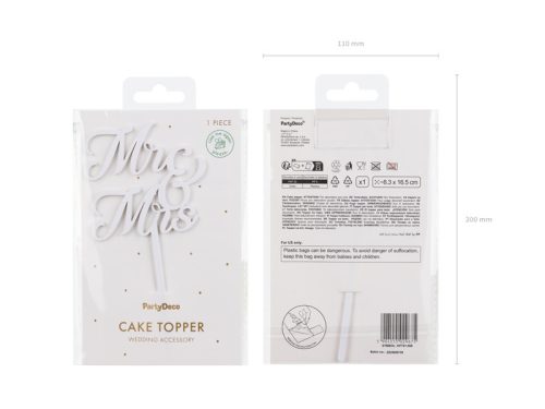 MR & MRS Fehér Akril Torta Díszítő, 16,5 cm