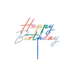 Akril Happy Birthday tortadísz, 18x16,5 cm, matt színes
