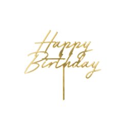   Arany színű akril 'Happy Birthday' tortadísz 18x16,5 cm