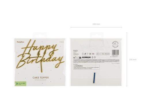 Arany színű akril 'Happy Birthday' tortadísz 18x16,5 cm