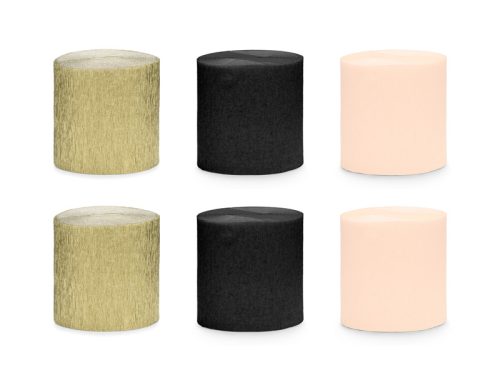 Crepe szalag 5 cm x 10 m, 6 db fekete-arany mix