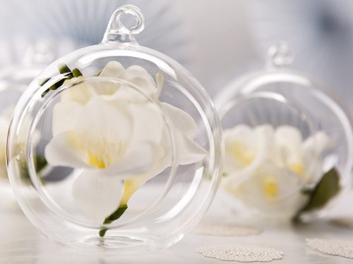 Dekorációs üveggömbök szatén szalaggal 4db/ csomag