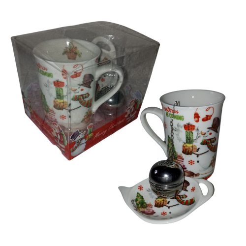 Karácsonyi tea szett fém teafű áztatóval