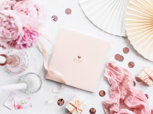 Vendégkönyv Édes emlékekhez, 20,5x20,5 cm, púderrózsaszín, 22 oldal