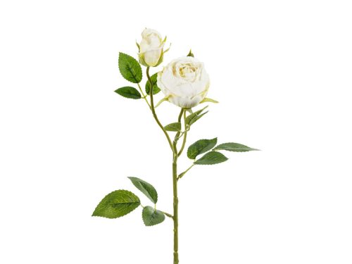 Művirág - Rózsa két bimbóval, 55 cm, világos krém