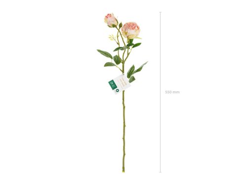 Művirág - Rózsa két bimbóval, 55 cm, világos púderrózsaszín