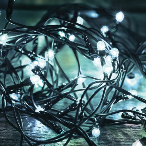 LED-es fényfüzér, 14 m / 200 db hidegfehér LED, 8 fényprogram, kül- és beltéri