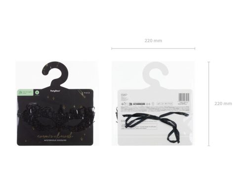 Csipke karneváli maszk, fekete, 20 x 7,3 cm