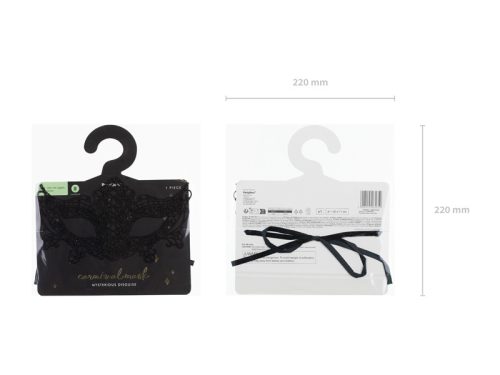 Csipke karneváli maszk, fekete, 20 x 11 cm