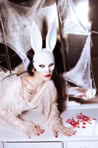 Nyuszi maszk, 16,5x34 cm, fehér