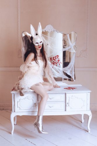 Nyuszi maszk, 16,5x34 cm, fehér