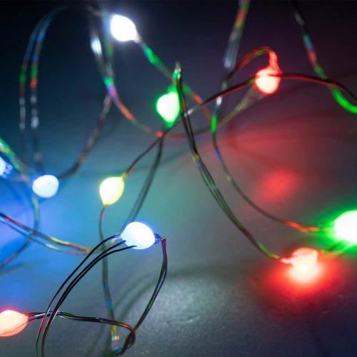 LED-es fényfüzér, 10 m / 100 db RGB micro LED, 12 fényprogram, USB csatlakozó, kül- és beltéri