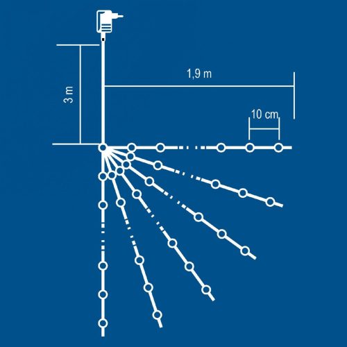 LED-es fényfüzér, 120 db melegfehér micro LED, 6 ágú, hálózati adapter, kül- és beltéri
