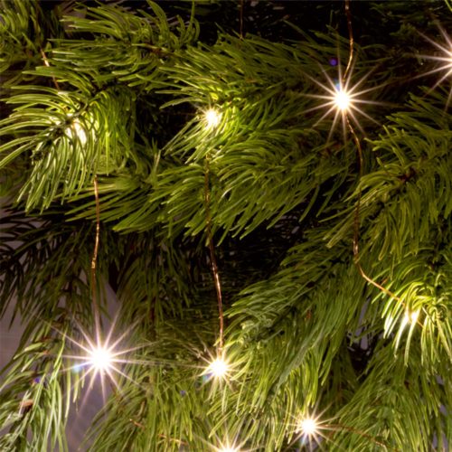 LED-es fényfüzér, 1,9 m / 20 db melegfehér micro LED, elemes, beltéri 