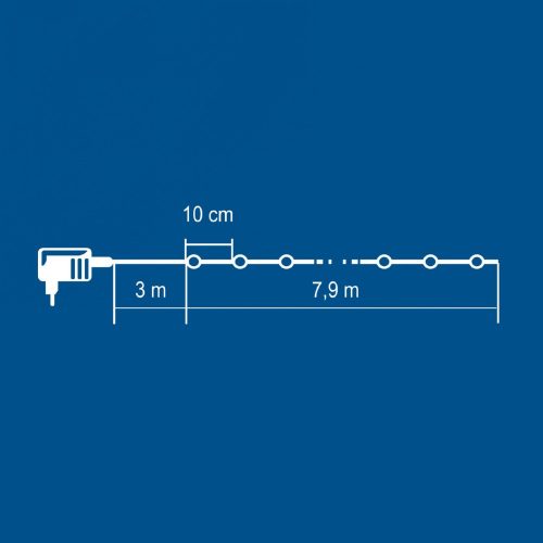 LED-es fényfüzér, 7,9 m / 80 db hidegfehér micro LED, kül- és beltéri 