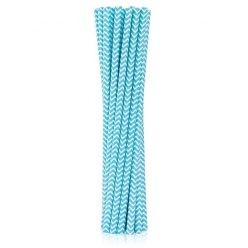 Kék Light Blue Chevron papír szívószál 12 db-os