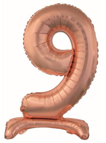 Rose Gold 9-es szám fólia lufi talppal 74 cm