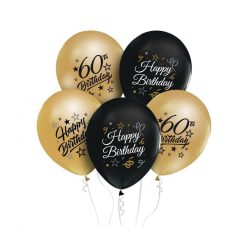   Színes Happy Birthday 60 Gold-Black léggömb, lufi 5 db-os 12 inch (30 cm)