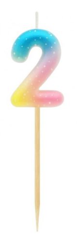 Színes 2-es Pastel Ombre számgyertya, tortagyertya
