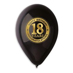   Happy Birthday 18 Black léggömb, lufi 5 db-os 12 inch (30 cm)