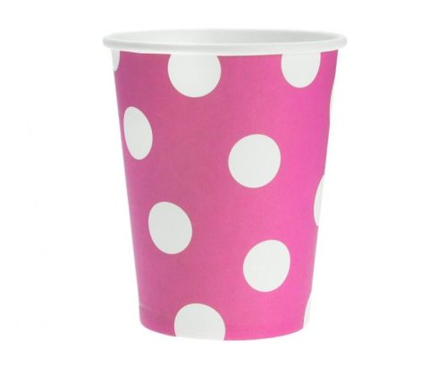 Magenta Polka Dots papír pohár 6 db-os 270 ml