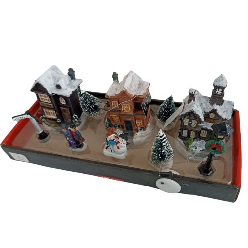 10 részes karácsonyi jelenet világító házikókkal - 2