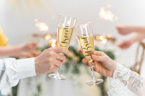 Üvegmatricák ''Bride & Groom'', arany (1 db / 2 db.)