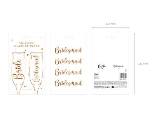 Üvegmatricák ''Bride & Bridesmaid'', rózsaszín arany (1 db / 6 db)