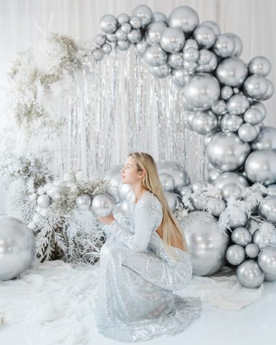 Kerek fényes léggömb 60cm, ezüst