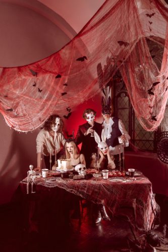 Devil Horns tüll fejpánt, 30x76 cm, fekete