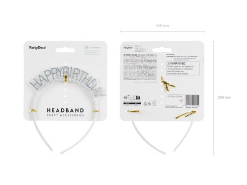 Ezüst Happy Birthday gyöngyökkel díszített szülinapi fejpánt