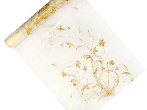 Nyomtatott organza, krém - arany, 0,36 x 9 m