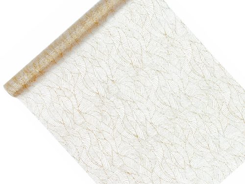 Nyomtatott organza, fehér - arany, 0,48 x 9 m